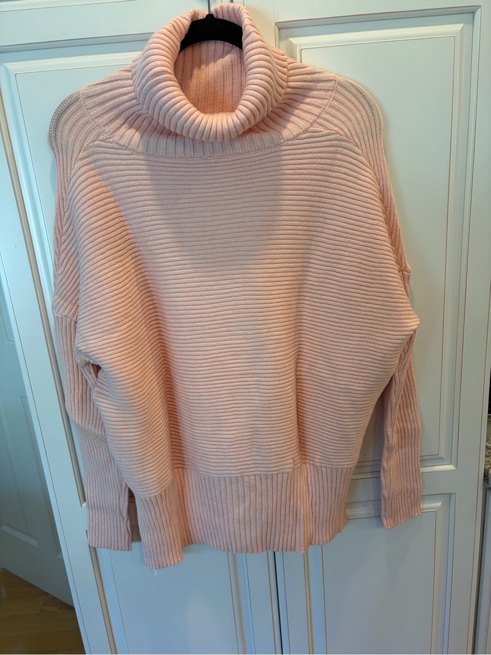 Cozy Ribbed Cowl-Neck Sweater in Blush